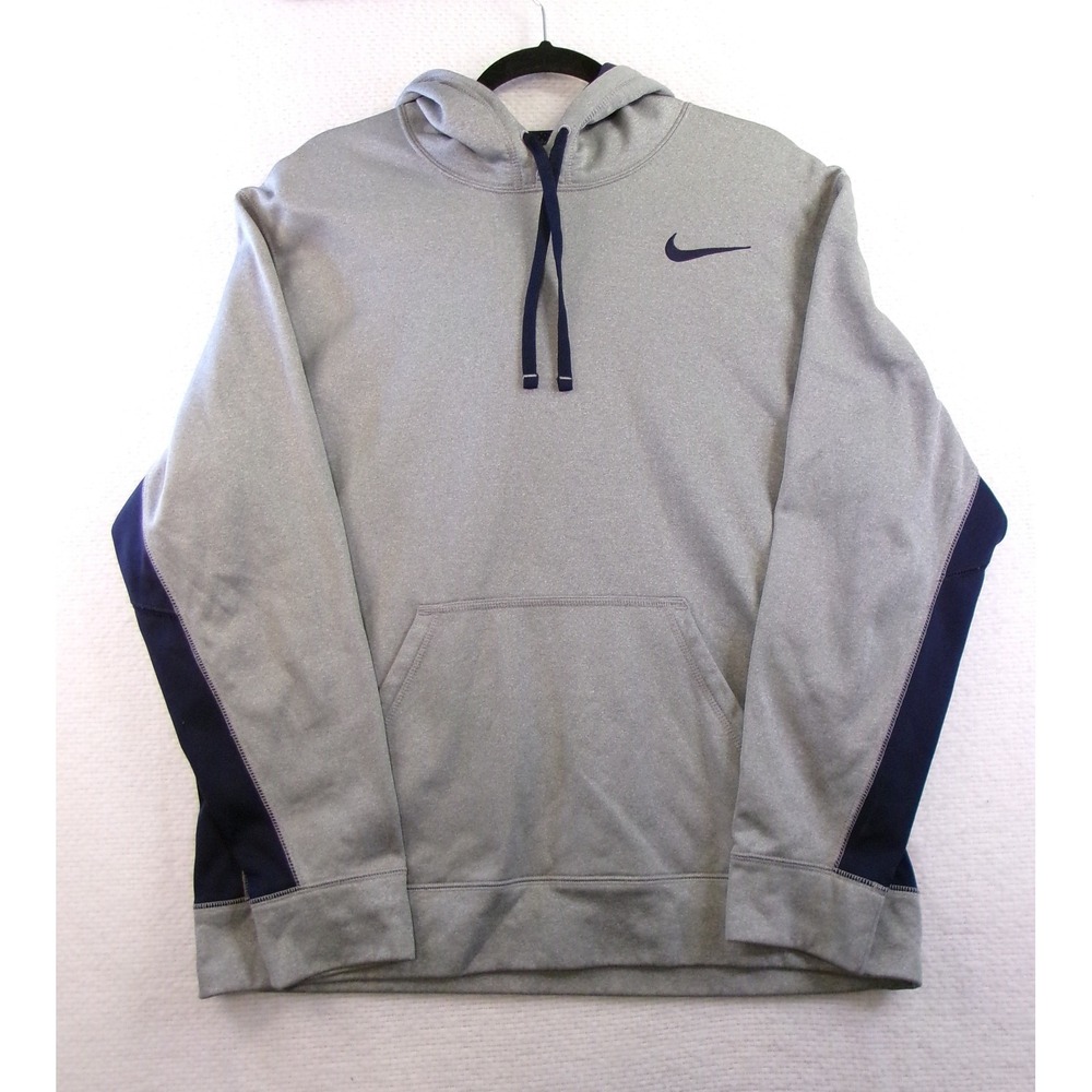 Nike Therma-FIT Hoodie Mens L Grey Navy Pullover Sweatshirt 465784-064
